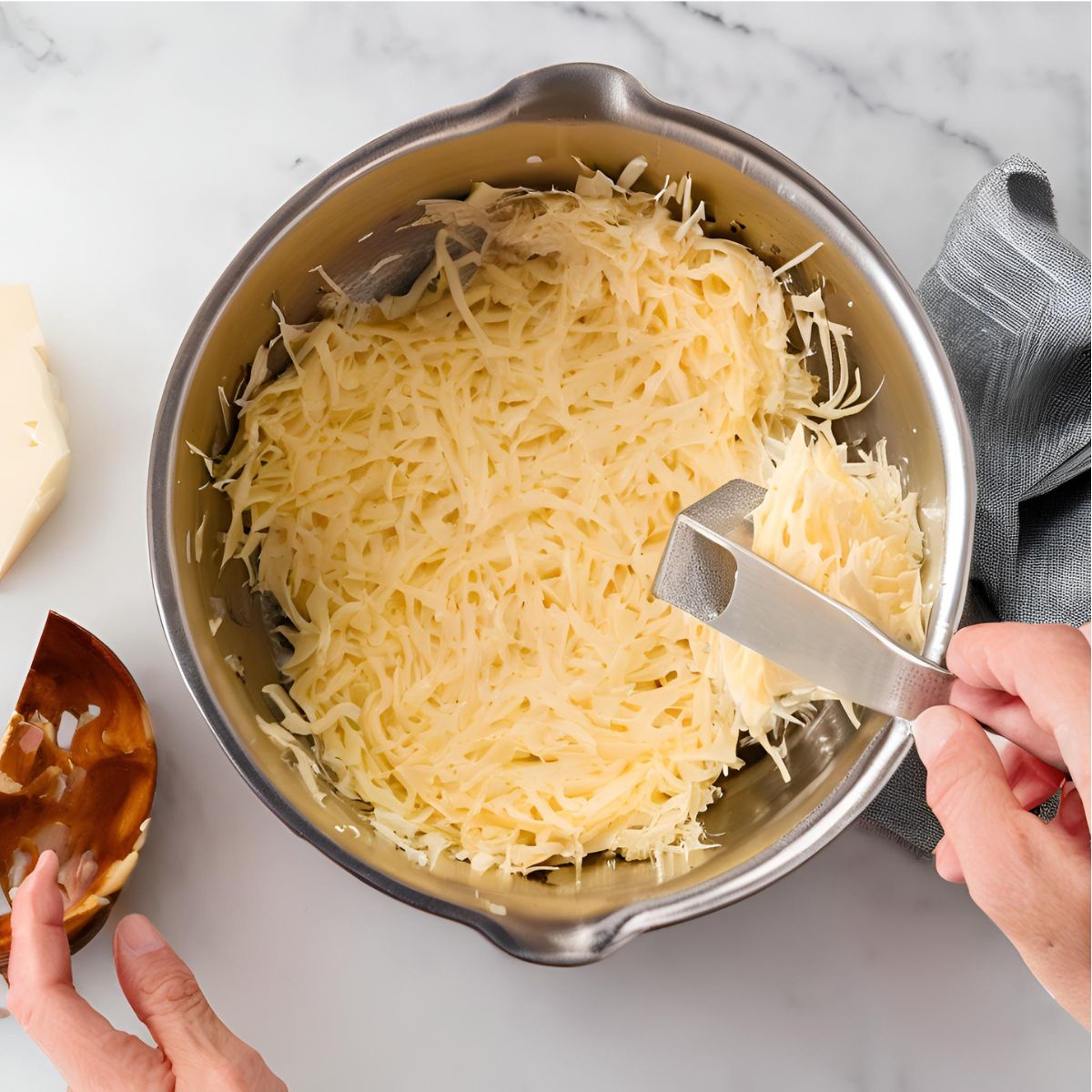 Stir in shredded gruyere cheese