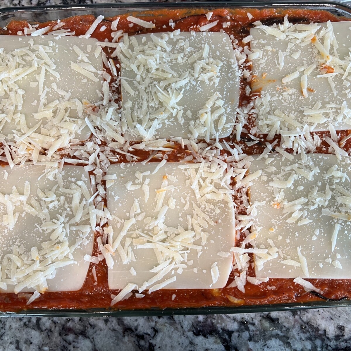 Layer eggplant with cheese, basil, and marinara sauce like a lasagna eggplant parmesan recipe