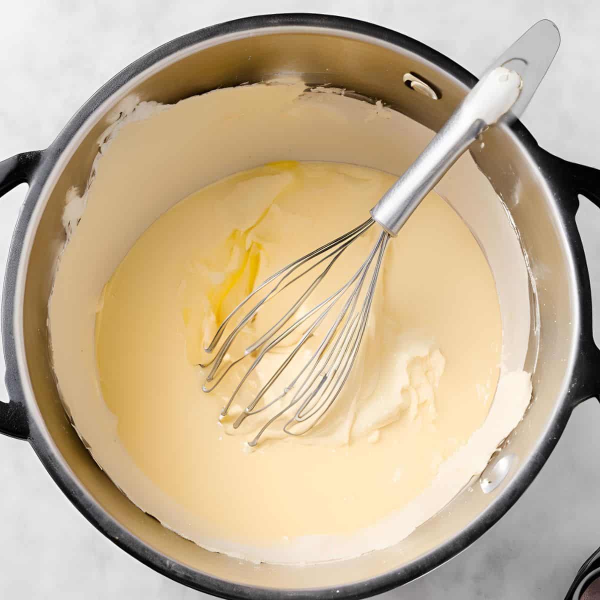 In a saucepan, melt butter over medium heat and whisk in flour to create a roux