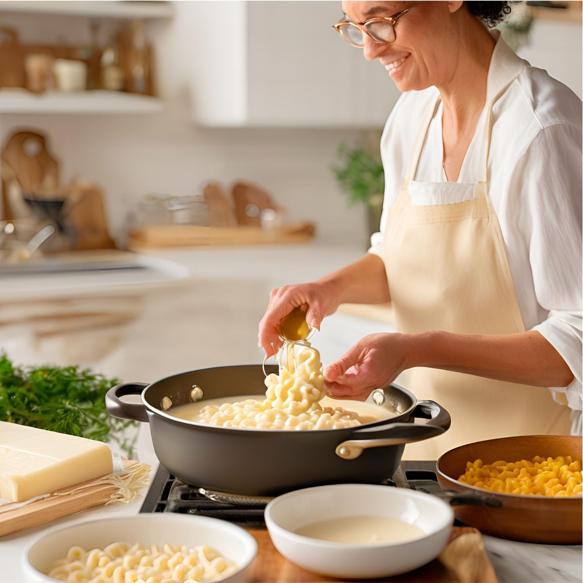 Mix spaetzle with cheese sauce