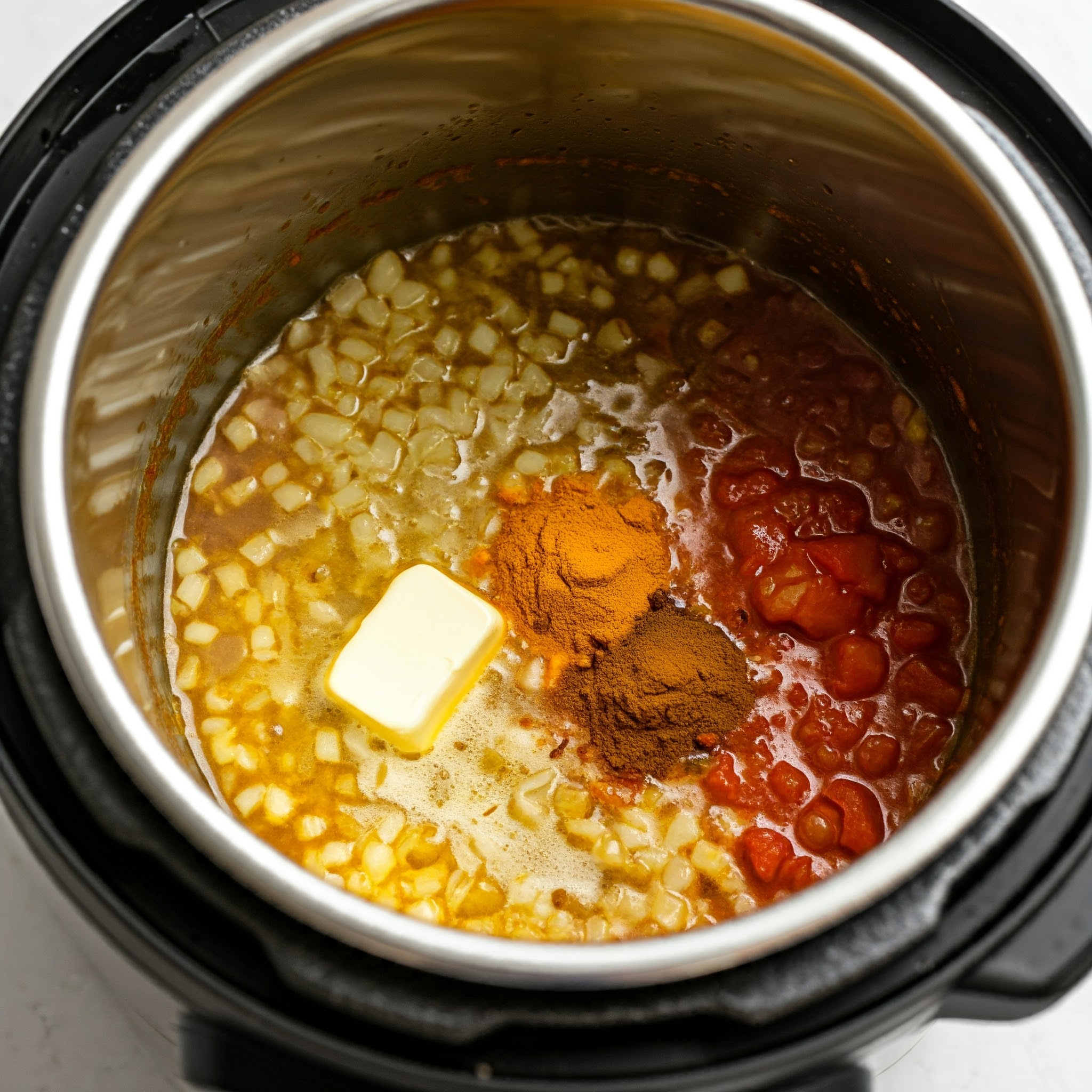 Stir in chopped tomatoes and spices